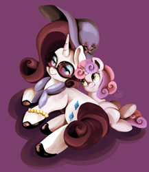 Size: 1024x1181 | Tagged: safe, artist:shivall, rarity, sweetie belle, pony, unicorn, hat, sunglasses