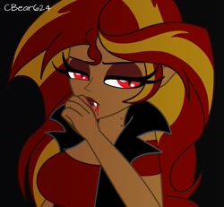 Size: 1340x1236 | Tagged: safe, artist:cbear624, sunset shimmer, vampire, equestria girls, blood, fangs, female, solo