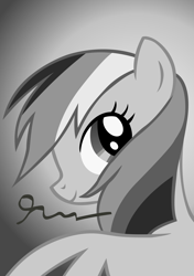 Size: 5000x7100 | Tagged: safe, artist:dzejpi, derpibooru import, rainbow dash, pegasus, pony, the mysterious mare do well, absurd resolution, autograph, beautiful, black and white, bust, grayscale, monochrome, photo, portrait, poster, solo, vector