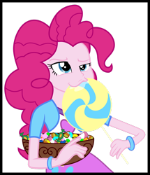 Size: 1024x1189 | Tagged: safe, artist:strumfreak, edit, edited screencap, screencap, pinkie pie, equestria girls, bowl, candy, drool, lollipop, simple background, solo, transparent background