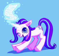 Size: 581x557 | Tagged: safe, artist:starstation, starlight glimmer, pony, unicorn, female, floppy ears, glowing horn, looking at you, magic, mare, one eye closed, open mouth, scroll, smiling, solo, wink