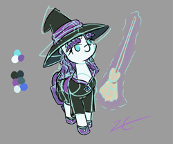 Size: 900x750 | Tagged: safe, artist:liracrown, rarity, pony, unicorn, broom, clothes, costume, hat, shoes, sketch, witch