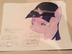 Size: 2592x1936 | Tagged: safe, artist:blazedasher, derpibooru import, twilight sparkle, breaking bad, crossover, hat, heisenberg, speech bubble, walter white