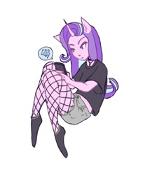 Size: 1280x1492 | Tagged: safe, artist:navy-pon, starlight glimmer, human, unicorn, choker, clothes, eared humanization, fishnet stockings, horn, horned humanization, humanized, phone, solo