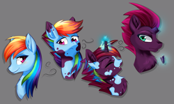 Size: 1024x612 | Tagged: safe, artist:caramelcorgi, derpibooru exclusive, derpibooru import, rainbow dash, tempest shadow, pegasus, pony, my little pony: the movie, broken horn, character to character, personality change, transformation, transformation sequence