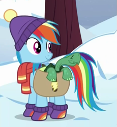 Size: 465x505 | Tagged: safe, derpibooru import, screencap, rainbow dash, pegasus, pony, tanks for the memories, solo, winter outfit