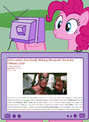 Size: 560x767 | Tagged: safe, pinkie pie, earth pony, pony, deadpool, exploitable meme, meme, news, obligatory pony, tv meme