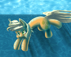 Size: 2800x2240 | Tagged: safe, artist:fauxsquared, applejack, earth pony, pony, :t, bubble, cute, cutie mark, pearjack, puffy cheeks, smiling, solo, underwater, water