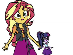 Size: 1024x768 | Tagged: safe, artist:php77, editor:php77, sci-twi, sunset shimmer, twilight sparkle, better together, equestria girls, forgotten friendship