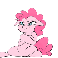 Size: 1000x1000 | Tagged: safe, artist:khorme, pinkie pie, earth pony, pony, crossed arms, crossed legs, floppy ears, pouting, sitting, solo, unamused