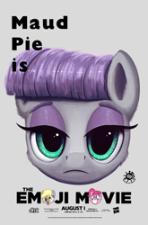 Size: 1264x1920 | Tagged: safe, artist:pirill, derpy hooves, maud pie, pinkie pie, earth pony, pegasus, pony, cheek fluff, ear fluff, emoji, female, fluffy, frown, gray background, grin, head, irony, lidded eyes, looking at you, mare, meh, movie poster, newbie artist training grounds, open mouth, ponk, poster, silly, silly pony, simple background, smiling, solo focus, squee, text, the emoji movie, tongue out