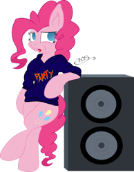 Size: 788x1013 | Tagged: safe, artist:cyanyeh, artist:midnightblitzz, pinkie pie, earth pony, pony, clothes, cute, hoodie, lollipop, simple background, solo, speakers, transparent background, vector