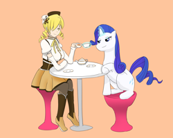 Size: 2869x2287 | Tagged: safe, artist:esukaba, rarity, pony, unicorn, crossover, mami tomoe, puella magi madoka magica, puns in the comments, tea, teacup, teapot