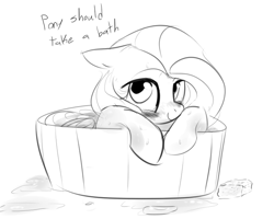 Size: 741x593 | Tagged: safe, artist:dotkwa, fluttershy, pegasus, pony, bath, grayscale, monochrome, solo