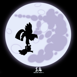 Size: 2178x2178 | Tagged: safe, artist:flare-chaser, derpibooru import, spike, twilight sparkle, twilight sparkle (alicorn), alicorn, dragon, pony, season 4, e.t., mare in the moon, moon, night, silhouette