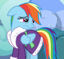 Size: 983x913 | Tagged: safe, derpibooru import, screencap, rainbow dash, pegasus, pony, tanks for the memories, bathrobe, clothes, crying, robe, sad, solo