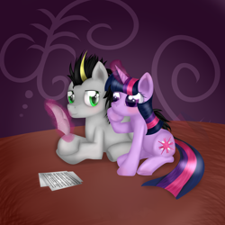 Size: 900x900 | Tagged: safe, artist:kirajoleen, derpibooru import, twilight sparkle, oc, music, reading, sheet music