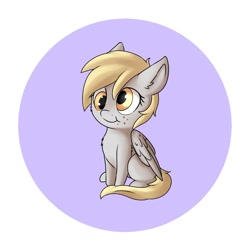 Size: 1024x1024 | Tagged: safe, artist:dbleki, derpy hooves, pony, button, chibi, crumbs, cute, derpabetes, sitting, smiling, solo