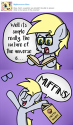 Size: 675x1156 | Tagged: safe, artist:techreel, derpy hooves, ditzy doo, pony, ask, comic, food, muffin, solo, tumblr