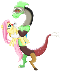 Size: 1154x1351 | Tagged: safe, artist:majkashinoda626, artist:minisweetghostgirl, discord, fluttershy, pegasus, pony, discoshy, female, male, medical scrubs, shipping, sick, straight, thermometer