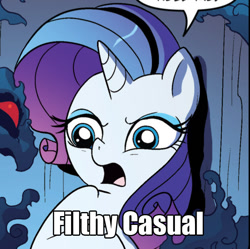 Size: 623x620 | Tagged: safe, edit, rarity, pony, unicorn, filthy casual, image macro, meme