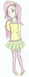 Size: 609x1608 | Tagged: safe, artist:maddixlawl, fluttershy, human, clothes, humanized, solo, sweatershy, traditional art