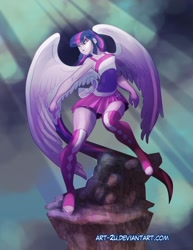 Size: 1000x1295 | Tagged: safe, artist:art-2u, derpibooru import, twilight sparkle, twilight sparkle (alicorn), alicorn, equestria girls, action pose, solo, wings