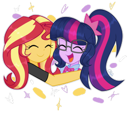 Size: 1076x960 | Tagged: safe, artist:ch-chau, sci-twi, sunset shimmer, twilight sparkle, equestria girls, cute, eyes closed, female, hug, lesbian, scitwishimmer, shimmerbetes, shipping, simple background, smiling, sunsetsparkle, transparent background, twiabetes