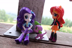 Size: 6000x4000 | Tagged: safe, artist:artofmagicpoland, rarity, spike, sunset shimmer, equestria girls, doll, equestria girls minis, implied sci-twi, story included, toy
