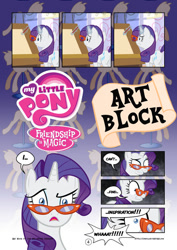 Size: 752x1063 | Tagged: safe, artist:mister-saugrenu, rarity, pony, unicorn, comic:art block, comic, solo