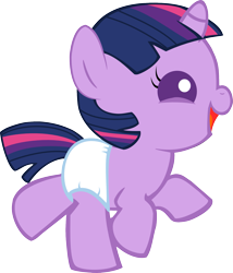 Size: 1497x1746 | Tagged: safe, artist:mighty355, derpibooru import, twilight sparkle, pony, baby, baby pony, babylight sparkle, diaper, filly, foal, happy, happy baby, solo, white diaper