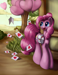 Size: 1650x2100 | Tagged: safe, artist:grennadder, pinkie pie, earth pony, pony, balloon, heart balloon, solo, valentine's day