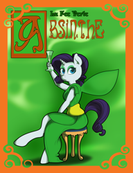 Size: 6000x7800 | Tagged: safe, artist:pinksaphires, rarity, anthro, unguligrade anthro, absinthe, absurd resolution, alcohol, solo