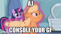 Size: 490x274 | Tagged: safe, derpibooru import, edit, screencap, applejack, rainbow dash, rarity, twilight sparkle, twilight sparkle (alicorn), alicorn, earth pony, pegasus, pony, unicorn, tanks for the memories, appledash, discovery family logo, female, girlfriend, image macro, lesbian, meme, shipper on deck, shipping