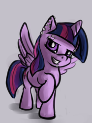 Size: 768x1026 | Tagged: artist needed, safe, derpibooru import, twilight sparkle, twilight sparkle (alicorn), alicorn, pony, female, mare, piercing, smiling, solo