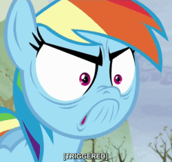 Size: 764x720 | Tagged: safe, derpibooru import, screencap, rainbow dash, pegasus, pony, tanks for the memories, animated, do i look angry, image macro, meme, solo, triggered