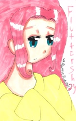 Size: 3192x5100 | Tagged: safe, artist:kidmelton, fluttershy, human, humanized, solo, traditional art