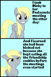 Size: 600x892 | Tagged: safe, derpy hooves, pony, disappointed derpy meme, exploitable meme, implied dinky, meme, solo