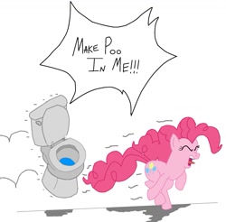 Size: 1275x1253 | Tagged: safe, artist:djsteelfox, pinkie pie, earth pony, pony, but why, dialogue, eyes closed, female, mare, open mouth, running, screaming, simple background, toilet, toilet humor, tongue out, wat, white background, why