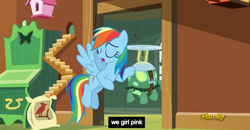 Size: 1600x830 | Tagged: safe, derpibooru import, screencap, rainbow dash, tank, pegasus, pony, tanks for the memories, meme, youtube caption