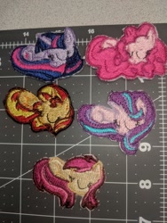 Size: 1512x2016 | Tagged: safe, pinkie pie, roseluck, starlight glimmer, sunset shimmer, twilight sparkle, earth pony, pony, embroidery, sleeping