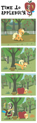 Size: 700x2300 | Tagged: safe, artist:notlikelyanartist, applejack, discord, earth pony, pony, apple, applebucking, comic