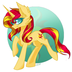 Size: 768x768 | Tagged: safe, artist:neisha_art, sunset shimmer, pony, unicorn, cutie mark background, female, looking at you, mare, simple background, solo, transparent background