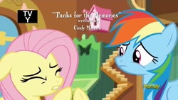 Size: 1279x719 | Tagged: safe, derpibooru import, screencap, fluttershy, rainbow dash, pegasus, pony, tanks for the memories