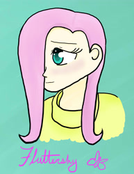 Size: 2975x3850 | Tagged: safe, artist:japanerd1, fluttershy, human, clothes, female, humanized, pink hair, solo