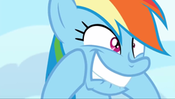 Size: 1920x1080 | Tagged: safe, derpibooru import, screencap, rainbow dash, pegasus, pony, grannies gone wild, season 8, spoiler:s08, excited, faic, lip bite, rainbow dash is best facemaker, solo