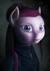 Size: 1400x1981 | Tagged: safe, artist:dahtamnay, pinkie pie, earth pony, pony, semi-anthro, alternate hairstyle, bust, clothes, creepy, gothic, pinkamena diane pie, portrait, solo, three quarter view