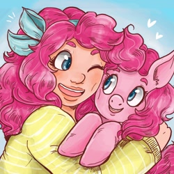 Size: 1000x1000 | Tagged: safe, artist:superlucky13, pinkie pie, human, hug, human ponidox, humanized