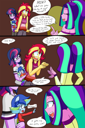 Size: 1000x1500 | Tagged: safe, artist:jake heritagu, aria blaze, sci-twi, sunset shimmer, twilight sparkle, oc, oc:sparkling sapphire, comic:aria's archives, comic:of babes and heartbreaks, series:sciset diary, equestria girls, rainbow rocks, angry, baby, clothes, comic, eyes closed, female, glasses, lesbian, magical lesbian spawn, offspring, open mouth, parent:sci-twi, parent:sunset shimmer, parents:scitwishimmer, scitwishimmer, shipping, sunsetsparkle