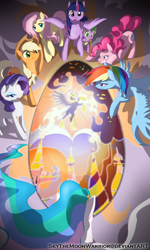 Size: 900x1499 | Tagged: safe, artist:fly-sky-high, applejack, fluttershy, pinkie pie, princess celestia, princess luna, rainbow dash, rarity, spike, star swirl the bearded, twilight sparkle, twilight sparkle (alicorn), oc, alicorn, dragon, earth pony, pegasus, pony, unicorn, female, mane seven, mane six, mare